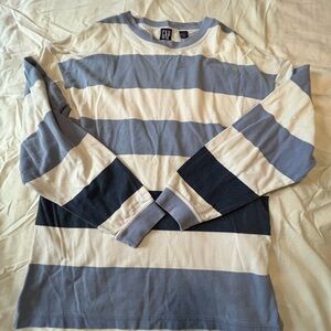 GAP Men’s Navy and White Striped Crewneck Shirt Large Tall